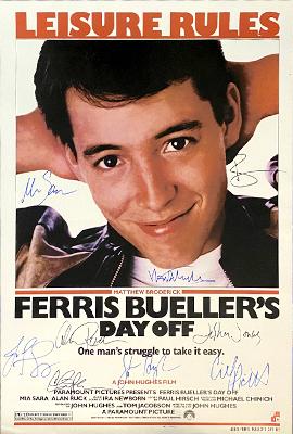 FERRIS BUELER'S DAY OFF Movie Poster Signed by 9 cast with COA, AUTHENTIC