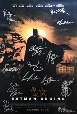 BATMAN BEGINS MOVIE Poster Signed by 14 cast with COA, AUTHENTIC