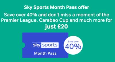 Now TV Sports Pass 20 For 1 Month Emailed