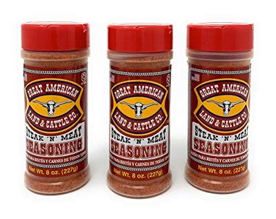 Great American Land & Cattle Steak N' Meat Seasoning 8oz Container (Pack of 3)