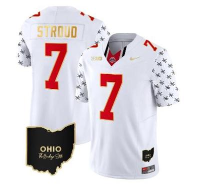 Ohio State Buckeyes CJ Stroud Jersey #7 Football Stitched White Gold Trim