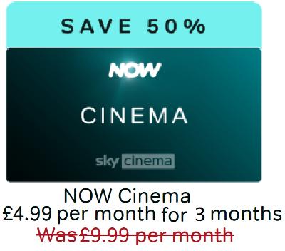 NOW TV MOVIES CINEMA 3 MONTHS 50% DISCOUNT HALF PRICE PASS - EMAIL DELIVERY
