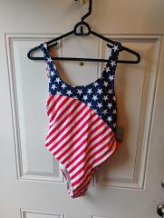 Sandy Beach Red and White One Piece Swimsuit with Patriotic Flair