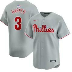 Men's #3 Bryce Harper Gray Away Limited Player All Stitched Je...