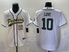 Jordan Love #10 Green Bay Packers White Baseball Jersey