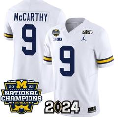 Men's Wolverines 9 J.J. McCarthy White 2024 With 2023 National...