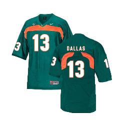 Miami Hurricanes #13 Dallas NCAA College Football Jersey Green