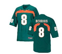 Miami Hurricanes #8 Berrios Jr NCAA College Football Jersey Green