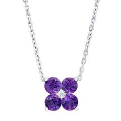 Amethyst and Diamond 14kt White Gold Flower Pendant