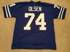 UNSIGNED CUSTOM Sewn Stitched Merlin Olsen Old Style Blue Jersey