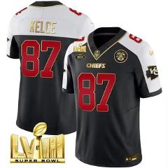 Men's Chiefs #87 Kelce Black Gold Super Bowl LVIII FUSE Limite...