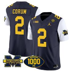 Blake Corum Jersey 2 Michigan Wolverines 1000 Wins Patch Footb...