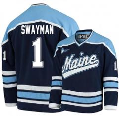 Men's NCAA 2024 Maine Black Bears #1 Jeremy Swayman Navy Blue ...