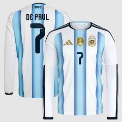 Argentina Rodrigo De Paul 2026 World Cup White Long Sleeve Jer...