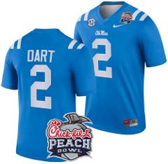 Men's Jaxson Dart Jersey #2 Ole Miss Rebels Peach Bowl Patch 2...