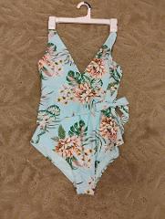 Kona Sol Floral One Piece XL Swimsuit - Light Blue and Green