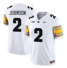 Men's Kaleb Johnson Jersey #2 Iowa Hawkeyes College White