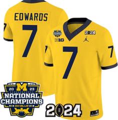 Men's NCAA Wolverines 7 Donovan Edwards Yellow 2024 With 2023 ...