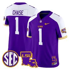 Ja'Marr Chase Jersey #1 LSU Tigers 2025 Louisiana Patch Stitch...
