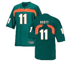 Miami Hurricanes #11 Scott NCAA College Football Jersey Green
