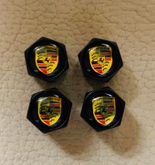 Porsche Logo Crest Alloy Wheel Dust Caps x4 Black for All Pors...