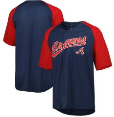 Atlanta Braves Stitches Button-Down Raglan Fashion Jersey Navy