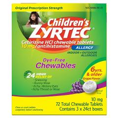 Children's Zyrtec Allergy Cetirizine HCl 10 mg Dye-Free Grape ...