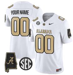 Custom Alabama Crimson Jersey Vapor Limited Alabama Map V2 Whi...