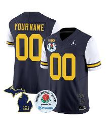 Custom Michigan Wolverines Jersey Vapor Limited Rose Bowl Patc...