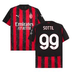 Riccardo Sottil 99 AC Milan 2025-26 Home Match Jersey  Black Red