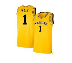 Men's Danny Wolf #1 Michigan Wolverines Basketball All Stitche...