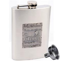 8oz Wedding Flask for Groom with Metal Emblem by Top Shelf Flasks