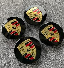Gloss Black OE 76mm Porsche Alloy Wheel Centre Hub Caps x4