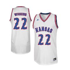 Jayhawks #22 Andrew Wiggins Jersey White Retro College Basketb...