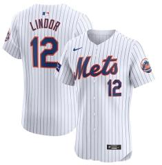Francisco Lindor New York Mets Home Elite Sponsor Patch Jersey...