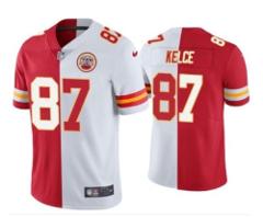 Men's Kansas City Chiefs #87 Travis Kelce Red & White Split Li...