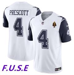 Men's Cowboys #4 Prescott White 2023 F.U.S.E. With Walter Patc...