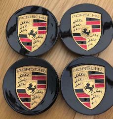 Porsche Black 76mm Alloy Wheel Centre Hub Caps for 911, 987, 9...