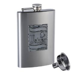 8oz Usher Gift Flask with Metal Emblem by Top Shelf Flasks
