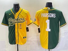 Micah Parsons #1 Green Bay Packers Split Gold/Green Baseball J...