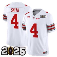 Men's Ohio State Buckeyes #4 Jeremiah Smith White 2025 CFP Fin...