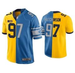 Men's Detroit Lions #97 Aidan Hutchinson Yellow Blue Split Sti...