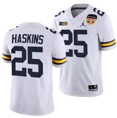 Mens Michigan Wolverines #25 Hassan Haskins White Stitched Foo...