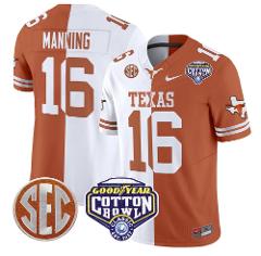 Arch Manning Jersey #16 Texas Longhorns Cotton Bowl Patch Stit...