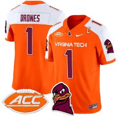 Kyron Drones Jersey #1 Virginia Tech Hokies Vapor  Football Or...