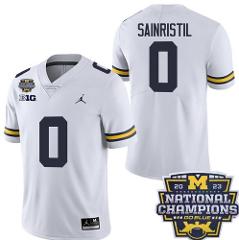 Men's Michigan Wolverines 0 Mike Sainristil White National Cha...