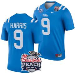 Men's Tre Harris Jersey #9 Ole Miss Rebels Peach Bowl Patch 20...