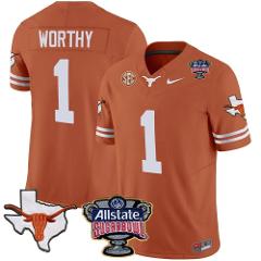 Men's Xavier Worthy Jersey #1 Texas Longhorns Football Texas O...