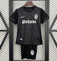 Kids 25/26 Sporting Lisbon Away Black Jersey Kit 2025 Youth So...