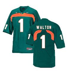 Miami Hurricanes #1 Walton NCAA College Football Jersey Green